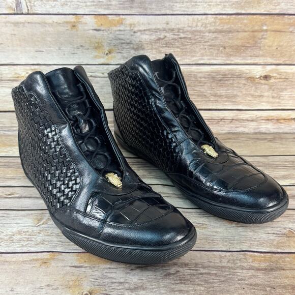 Studio Belvedere Other - Studio Belvedere Mens Black Woven Calf Leather Alligator High Top Sneakers 12